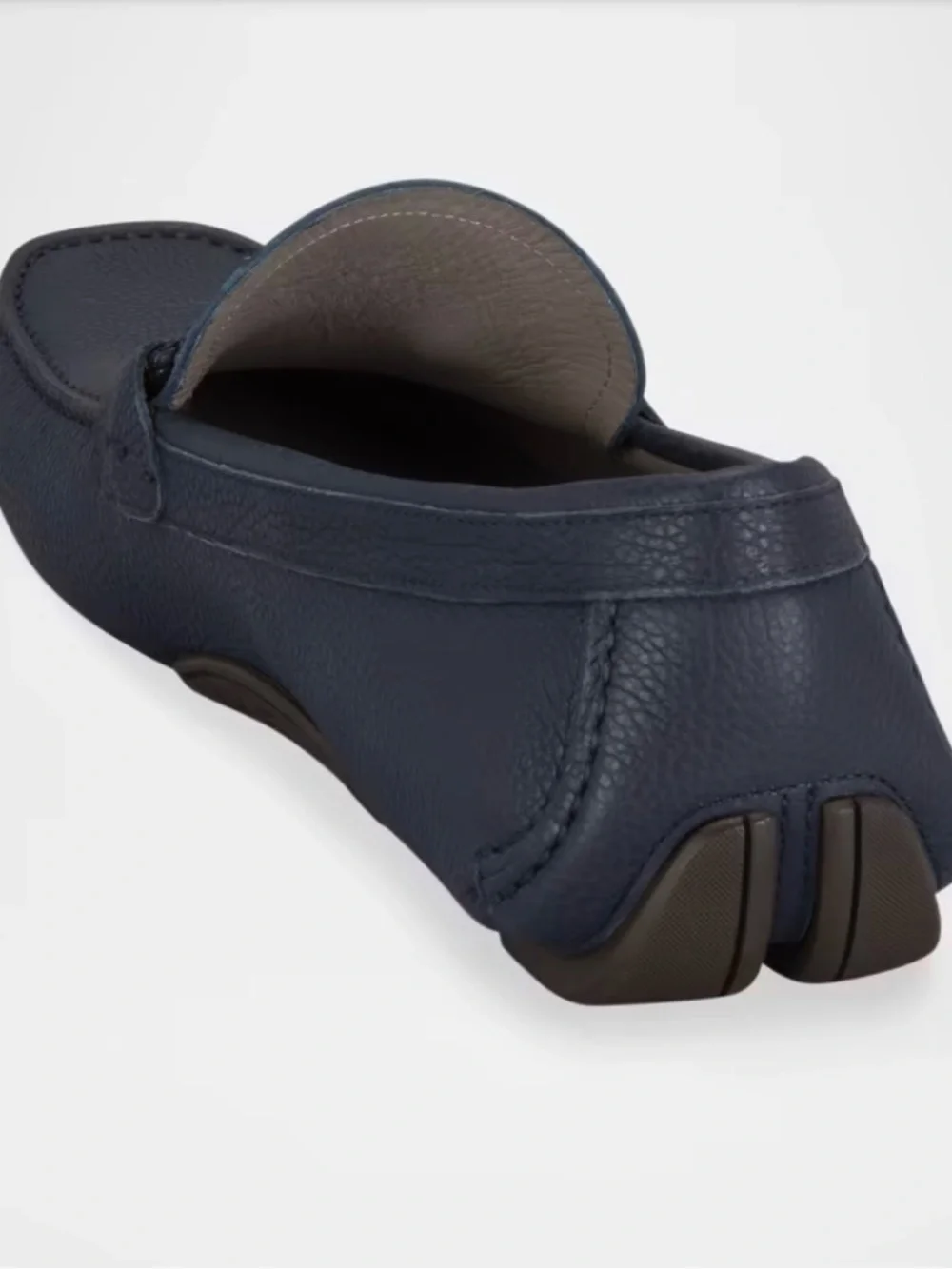 Salvatore Ferragamo Navy Pebbled Leather Driver Loafers with Knot Trim